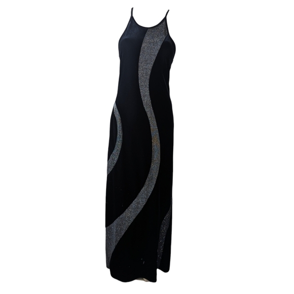 Vintage 90s Y2K Metallic Swirl Velvet Gown Formal Special Occasion - Picture 1 of 10